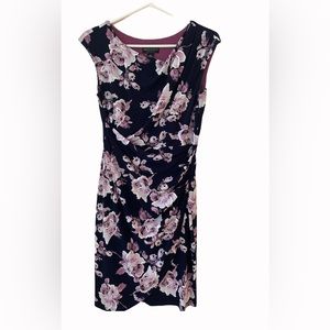 Connected Petites Capped Sleeve Roughed Career Shift Dress Black Purple sz 6 EUC